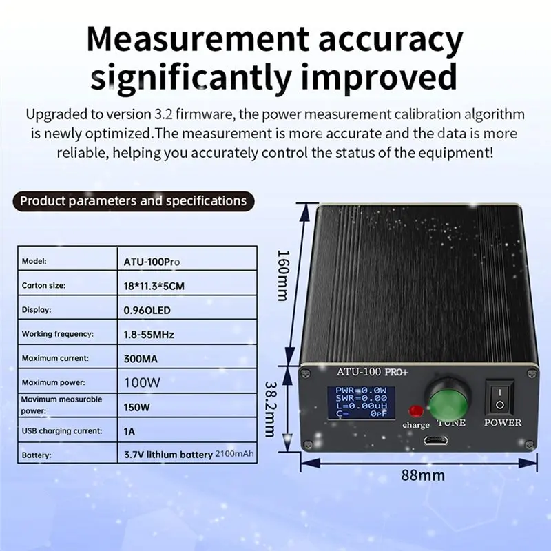 abac-atu-100-pro-automatic-antenna-tuner-100w-18-55mhz-096-inch-oled-display-metal-enclosure-rechargeable-battery
