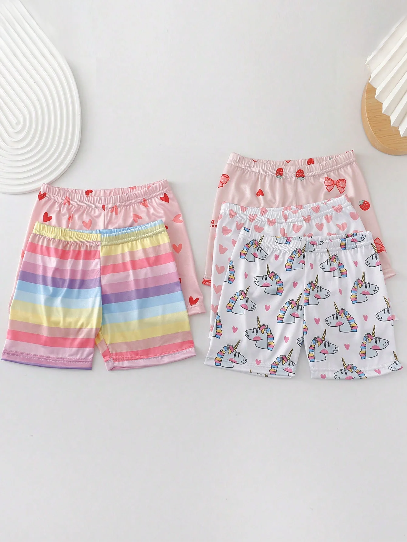 5 Pairs of Girls' Printed Candy-Colored Flat Corner Safety Pants, Soft and Comfortable Leggings Shorts for Girls Aged 2-11Y for Daily Wear