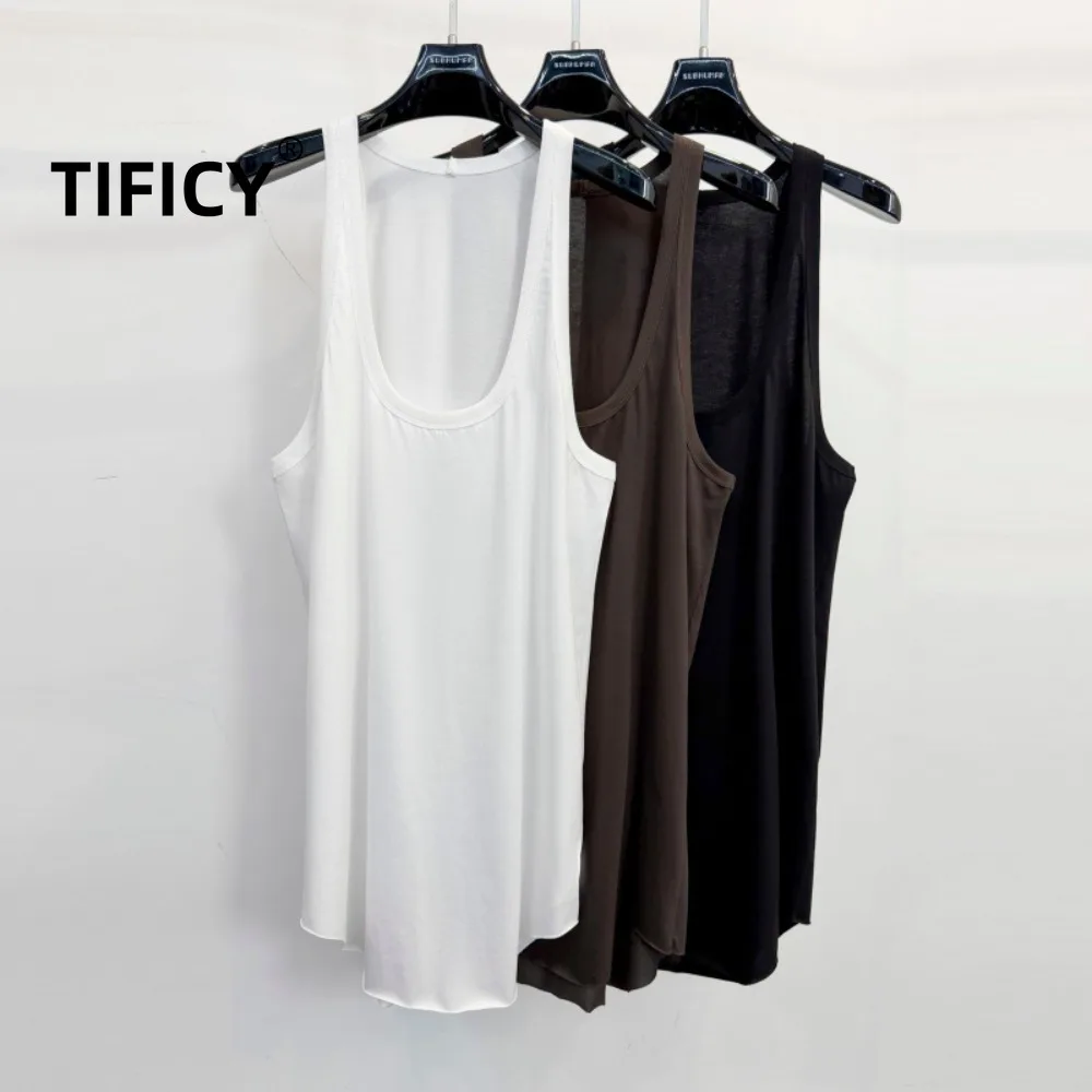 

High Street RO Tees Tanks Men's Dark Minimalist Drape U-neck Loose Layered Sleeveless Streetwear Tanks Top Men Clothing