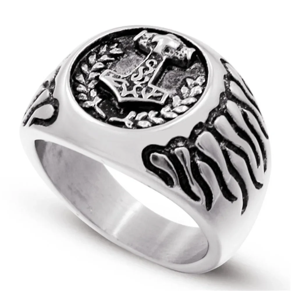 Bully Vintage Viking Rune Seal Ring Men and Women Fashion Punk Nordic Amulet Jewelry Street Party Popular Finger RingAccessories