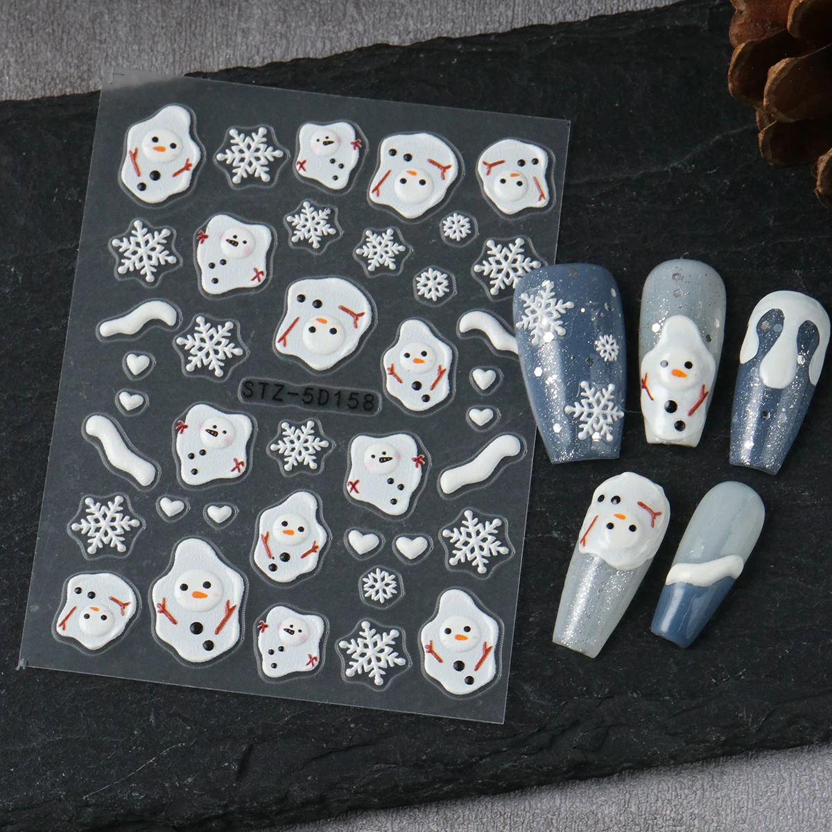 2 pçs derretendo boneco de neve floco de neve arte do prego adesivos bonito dos desenhos animados coração branco inverno simples decalques da arte do prego diy decoração de ano novo