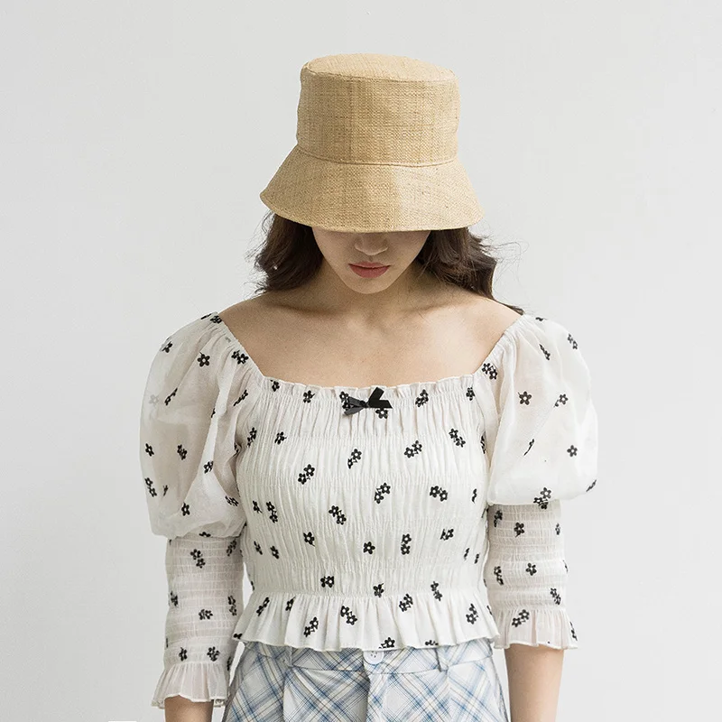 New Spring Summer Fashion Casual Fisherman Bucket Hats For Women Wide Brim Straw Hat Imported Raffia High Quality Sunshade Hat