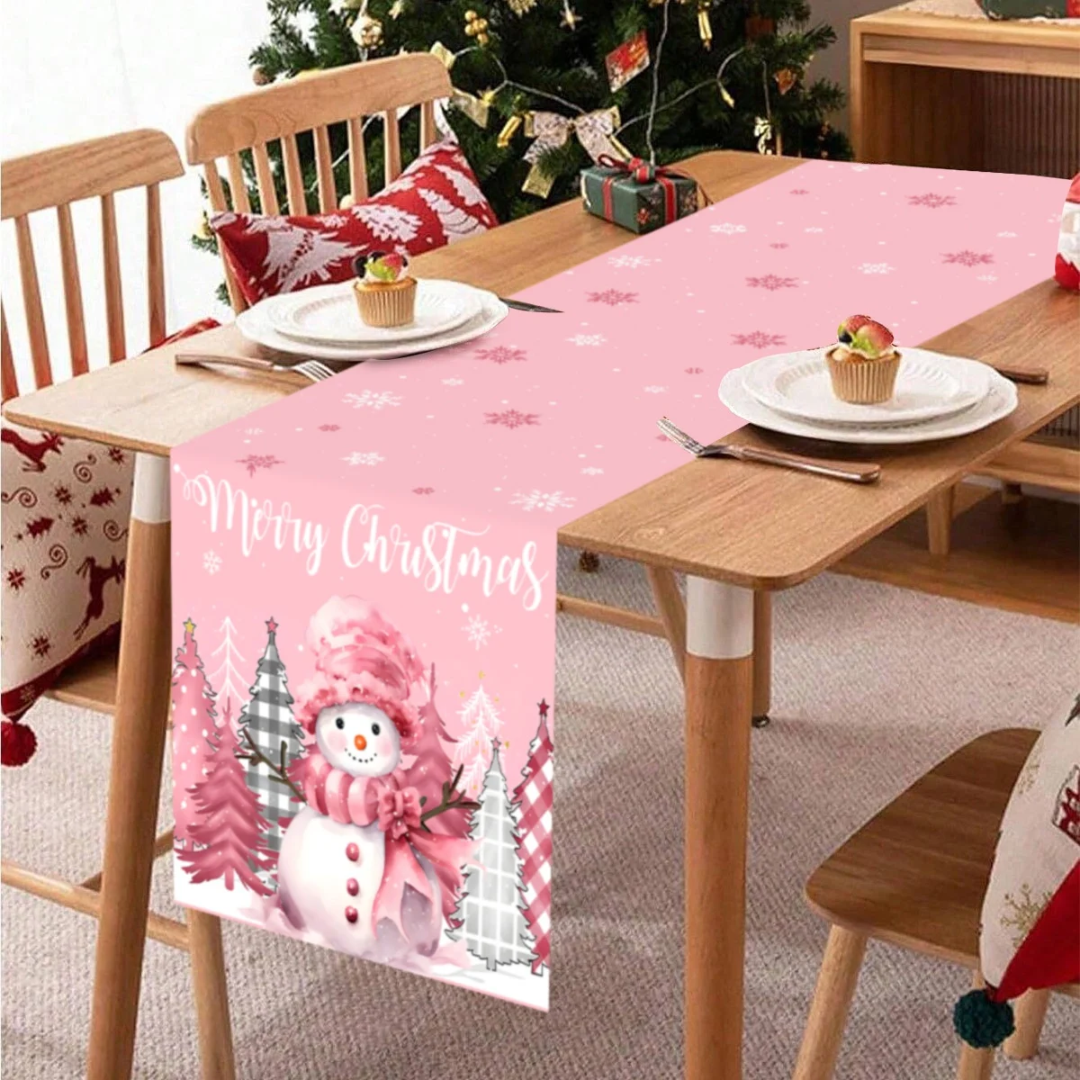 1pc Pink Snowman Christmas Tree Christmas Table Runner, Christmas Table Runner for Christmas Table Room Home Decor 2024 New Year