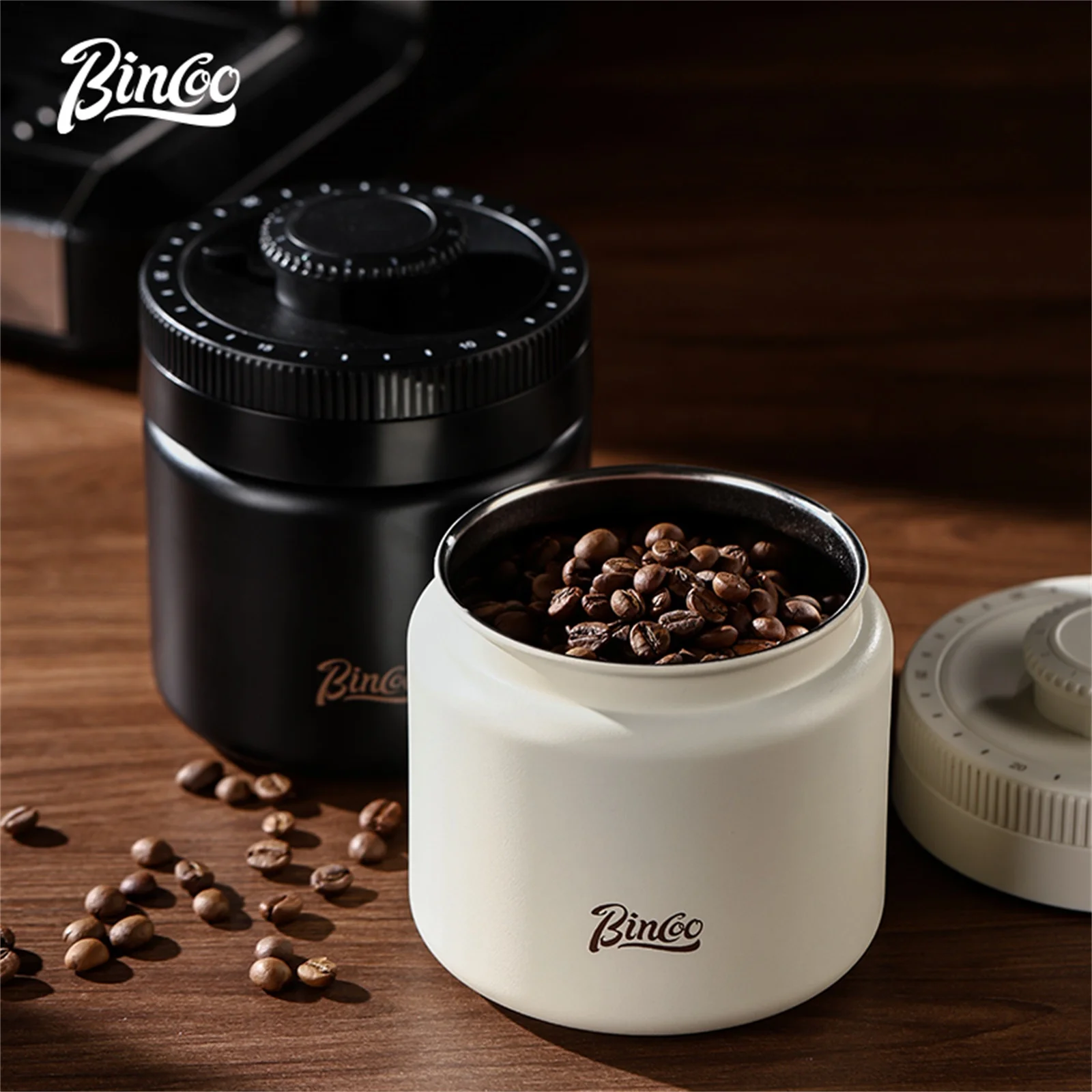 

Bincoo 304 Stainless Steel Vacuum Coffee Canister, Food-Grade Airtight Container, Stackable with Date Scale, Home/Commercial