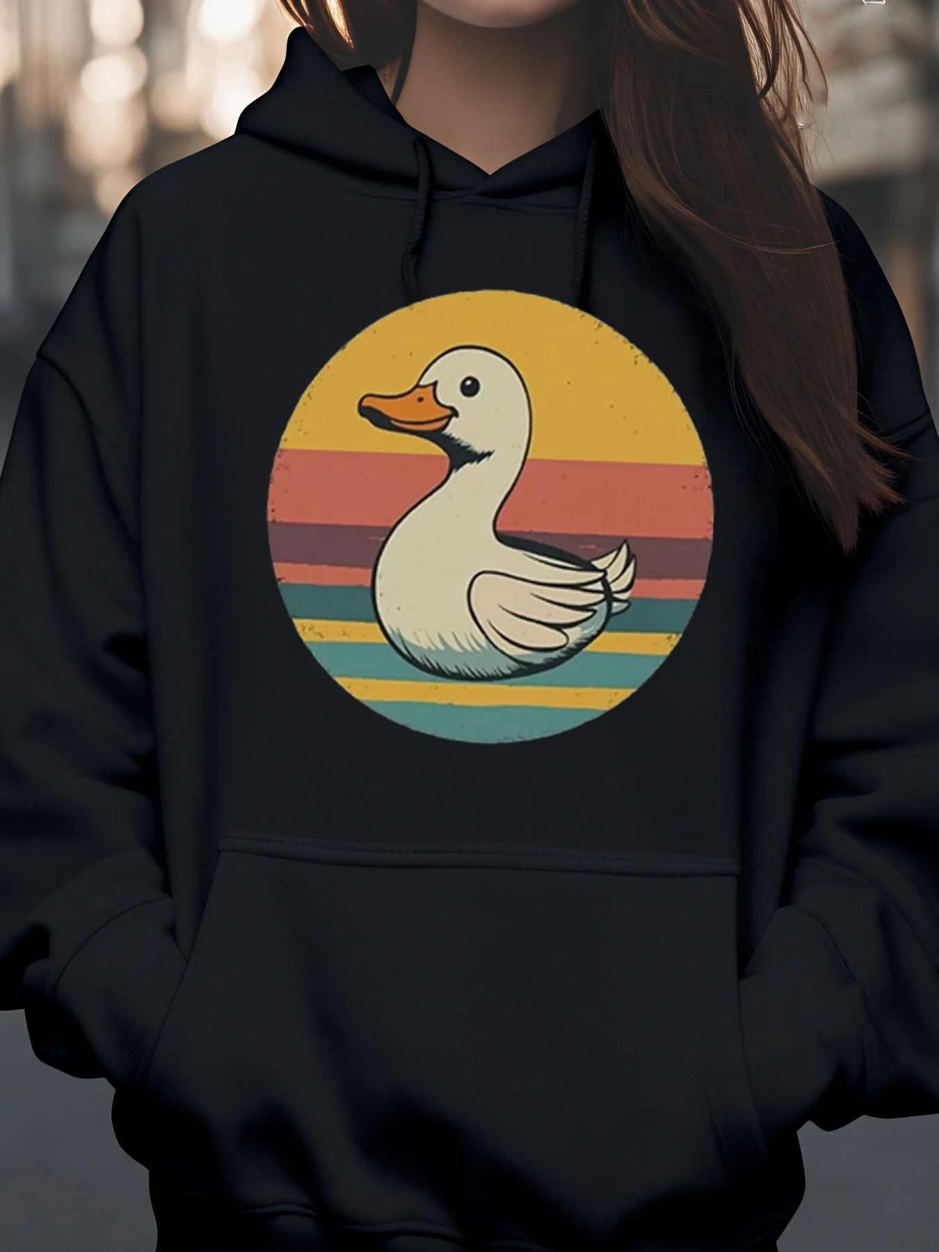 بطة غروب الشمس طباعة هوديي الخريف الشتاء ملابس غير رسمية للجنسين