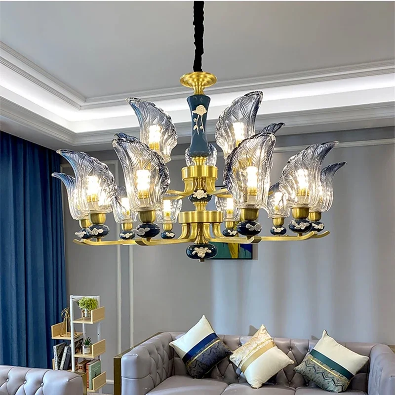 New Multiple Heads Luxury LED Pendant Lamp For Corridor Stairwell Living Room Bedroom Kitchen Hotel E14 Light Source Chandelier