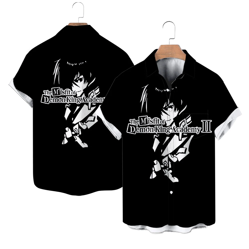 The Misfit of Demon King Academy II Anime Summer Short Sleeve Shirts V-Neck Turn-down Collar Casual Beach Style Button Shirt