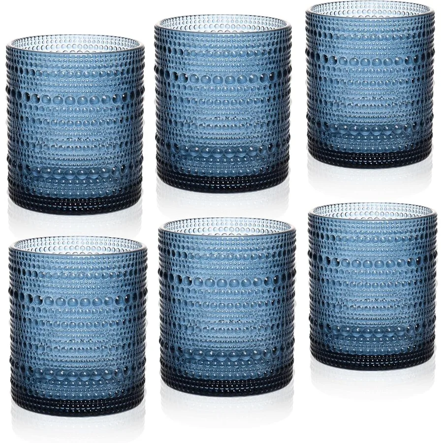 

Коктейльные бокалы, 10 унций, бокалы для питья Hobnail, набор из 6 винтажных стеклянных посуды, текстурированные стеклянные стаканы, пузырьковые стаканы, старые старые бокалы для воды