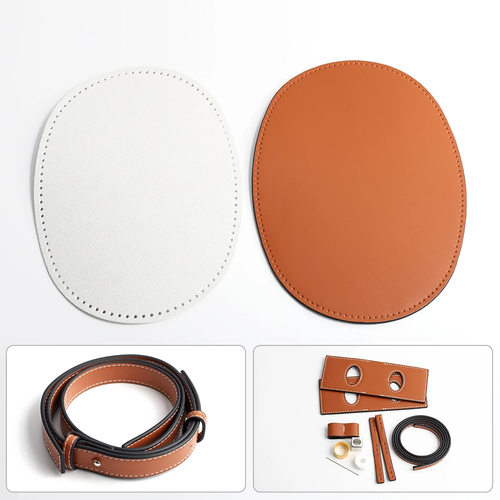 DIY Handmade Hollow Drawstring Woven Bag Set Leather Bucket Bags Bottom Handbag Shoulder Strap Women Crossbody Weave Accessories