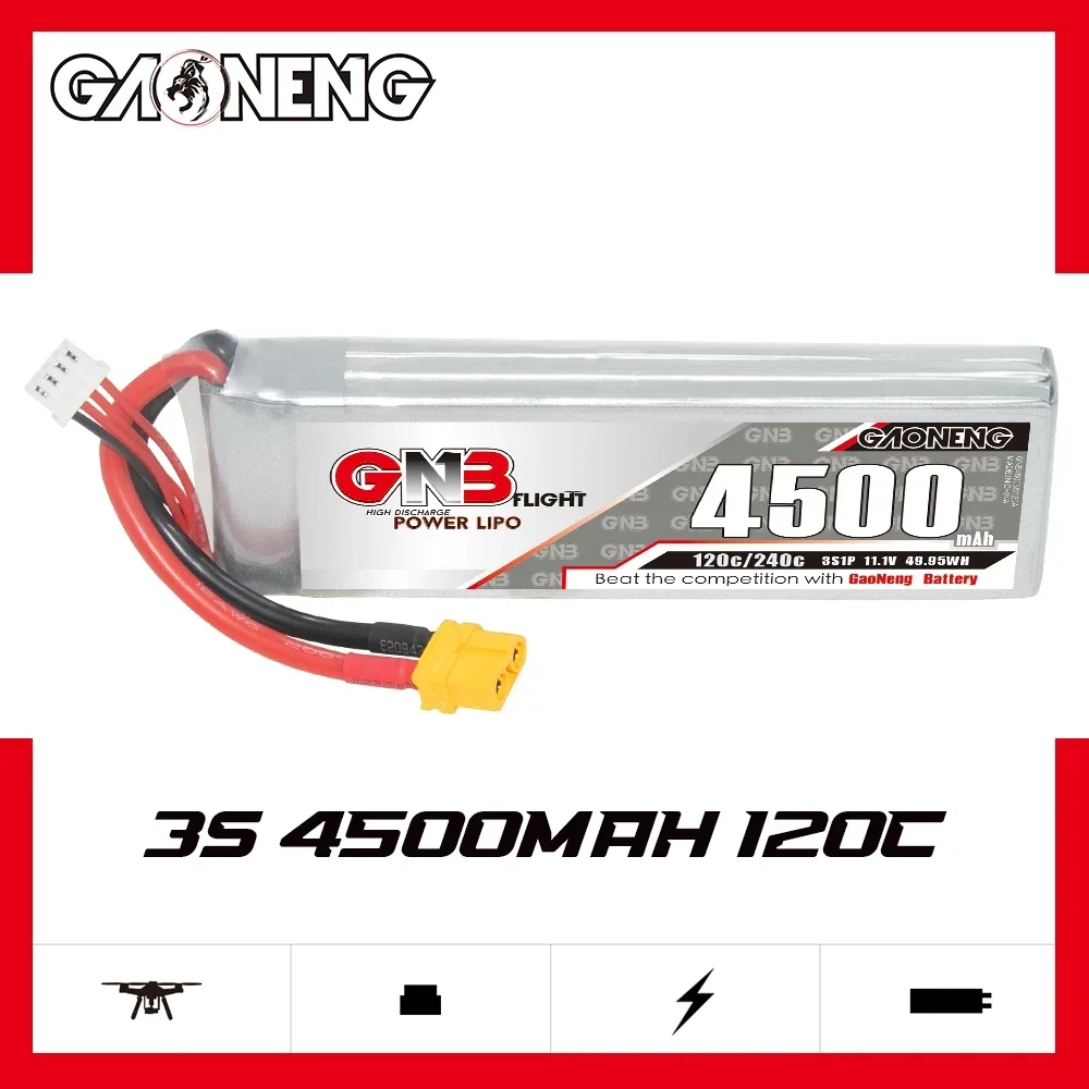 Bateria GAONENG-GNB LiPo, 4500mAh, 3S, 4S, 6S, 120C, XT90, carro RC, 300mm a 360mm, 7 polegadas, FPV Drone FMS, 70mm, jatos EDF