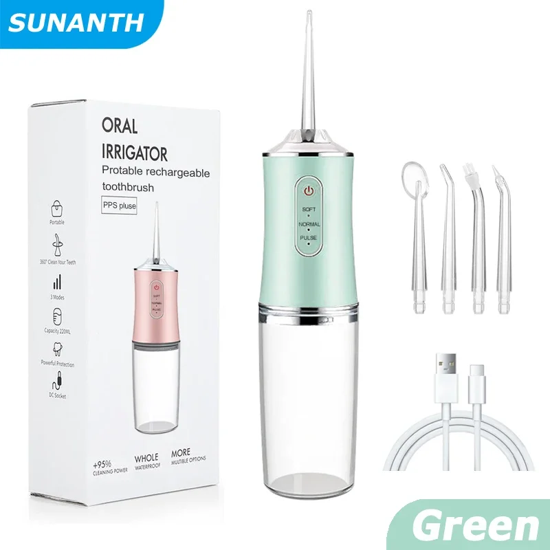 Professionele draagbare draadloze waterflosser voor tanden, oplaadbare monddouche met 3 modi en waterboor, IPX7 waterdicht