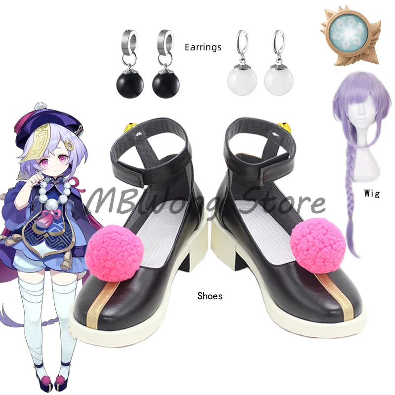 Genshin Impact Qiqi Game Cosplay Chaussures, Bottes, Accessoires de costume, Coiffe, Boucle d'oreille, Accessoires pour Halloween, ixde Noël