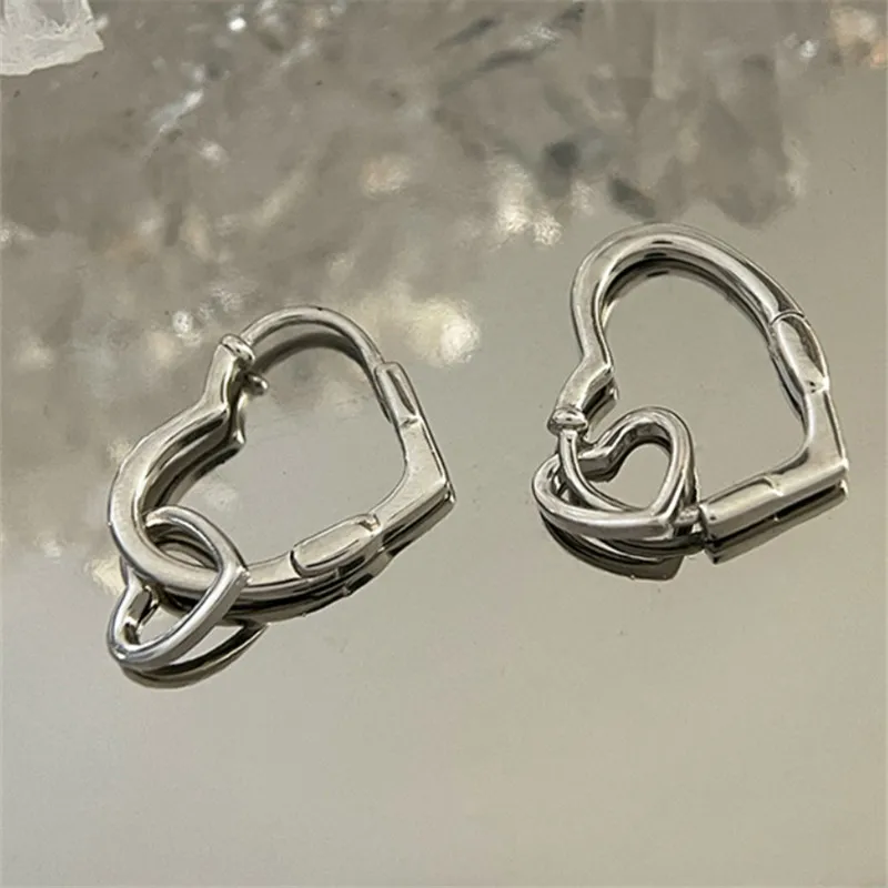 925 Silver Plated Love Heart Hoop Earrings for Women Girls Elegant Fashion Wedding Party Punk Jewelry Gift e775