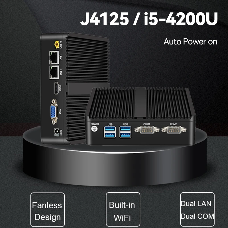 

Fanless Industrial Mini PC Celeron J4125 Windows 10 Pro HTPC Dual LAN Gigabit 2 COM WiFi HDMI 2955U Mini Computer Desktop