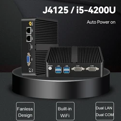 Fanless Industrial Mini PC Celeron J4125 Windows 10 Pro HTPC Dual LAN Gigabit 2 COM WiFi HDMI 2955U Mini Computer Desktop