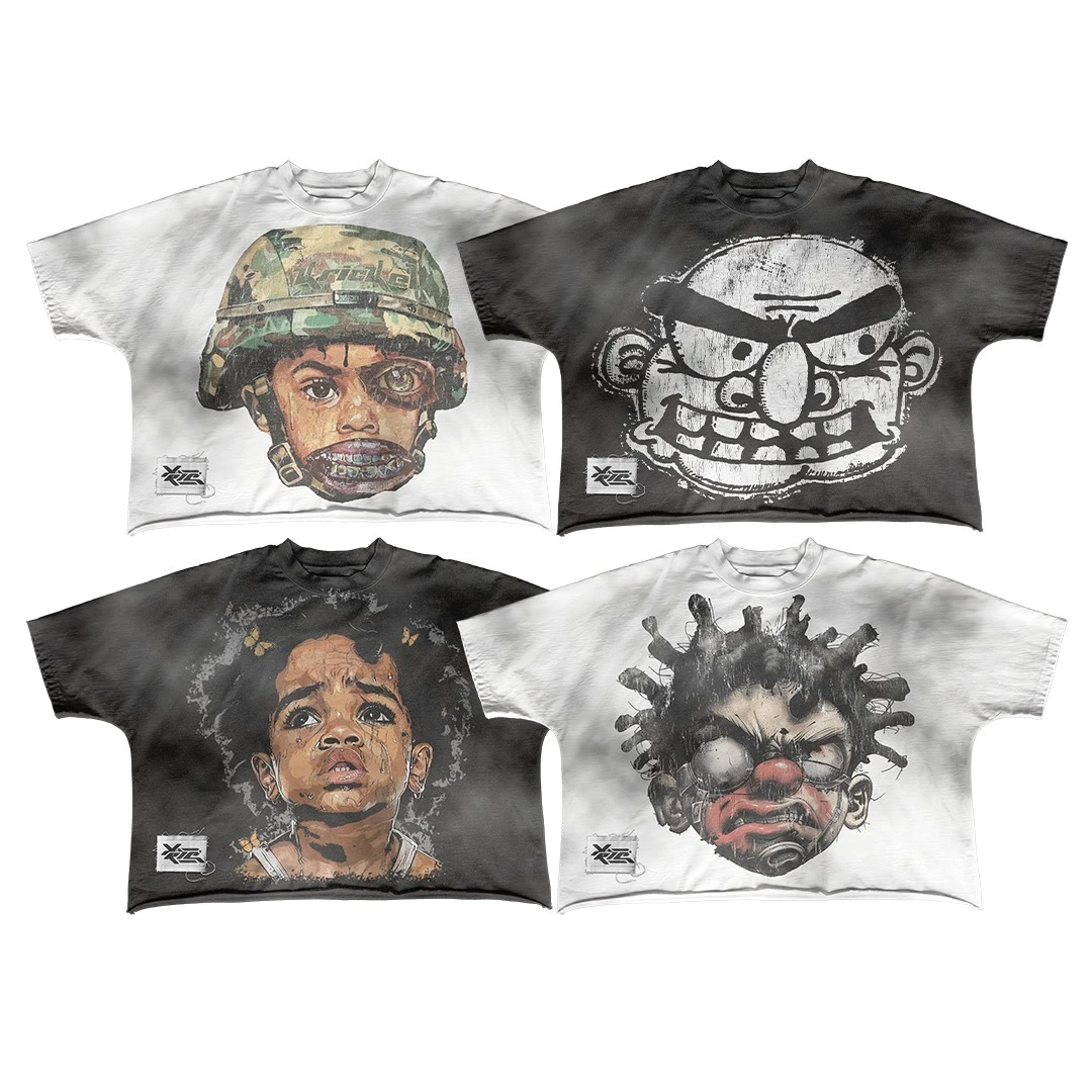 Streetwear T Shirt Y2K Clothes American Hip Hop Cartoon Graphic Print Oversized TShirt Mens Womens Punk Rock Short Sleeve Tops