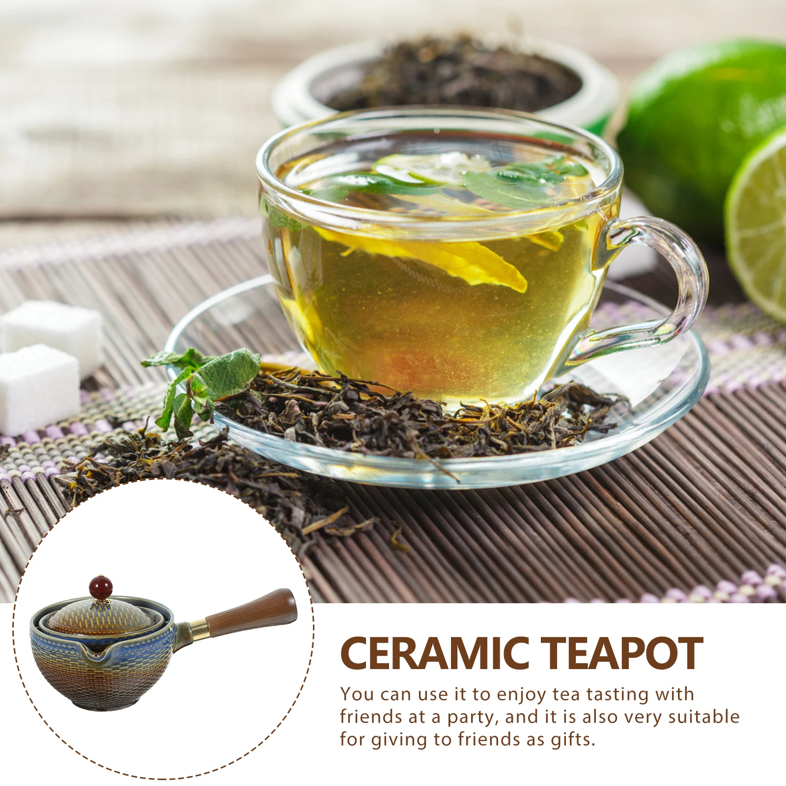 

Ceramic Teapot 360° Side H Beautiful Unique Design Retro Kettle Stove Top Gongfu Pot Portable Kitchen Barware