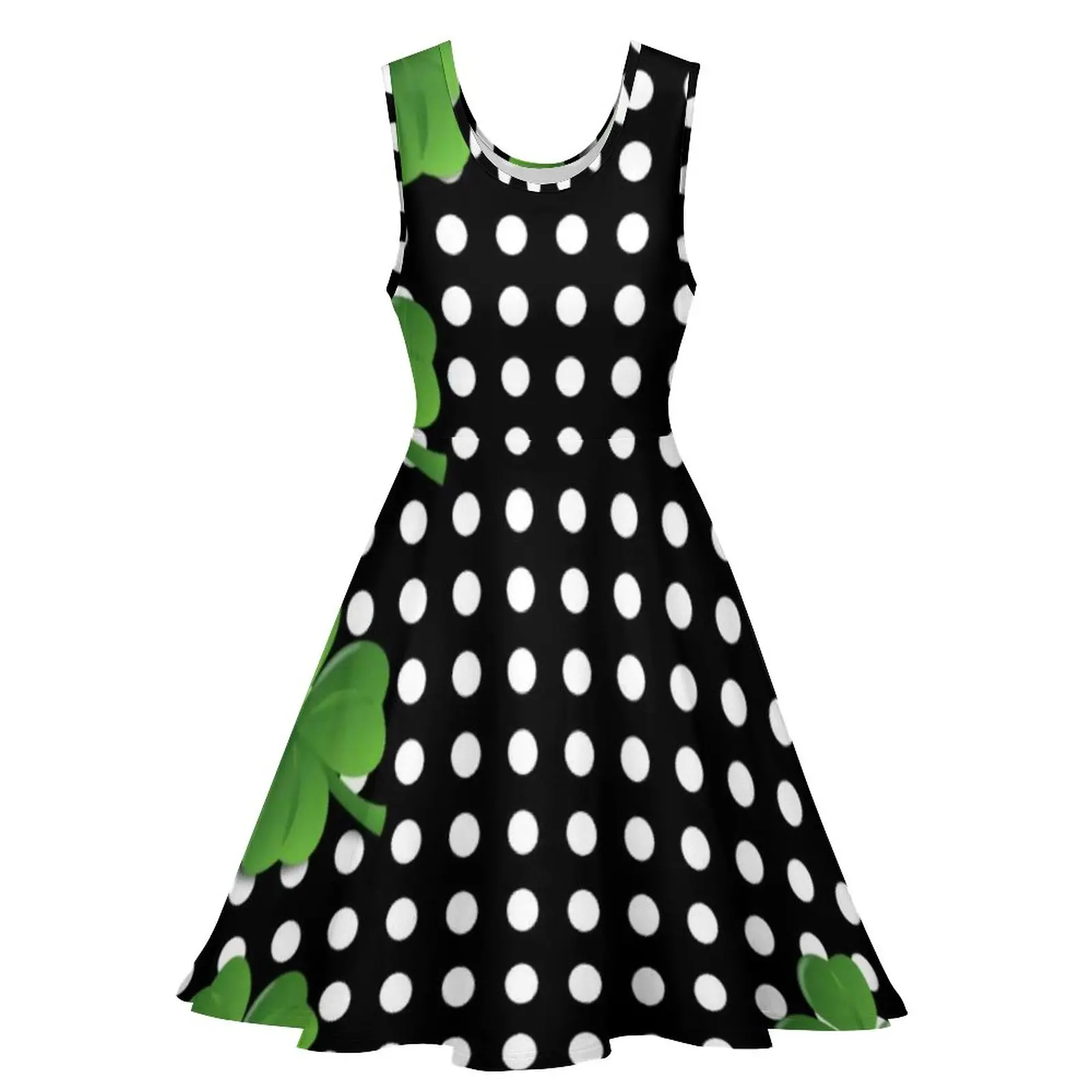 Black White Polka Dot Dress St Patricks Day Irish Shamrocks Modern Dresses High Waist Casual Oversize Skate Dress Print Clothing