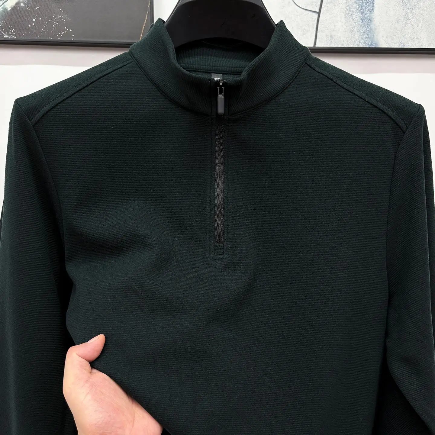 

Men's Thiened Warm Zipper Stand Collar Sweatirt Wool Silk Blend Comfortable Breathable Casual Sle Long Sve T-irt