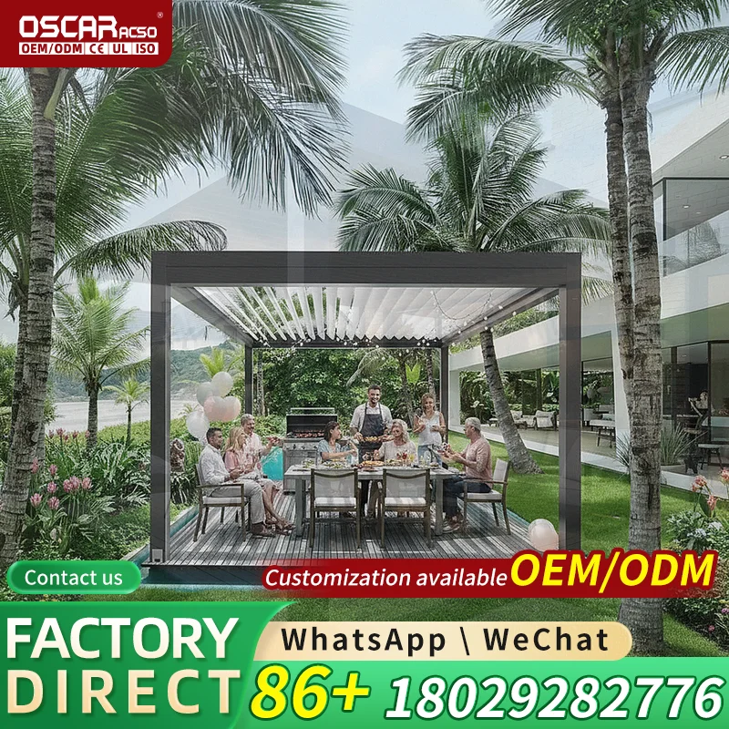 Waterproof Aluminum Garden Pergola Adjustable Roof Outdoor Sun Shelter Patio Deck Backyard 3x6 with LED Lights Sturdy Stylish Mo