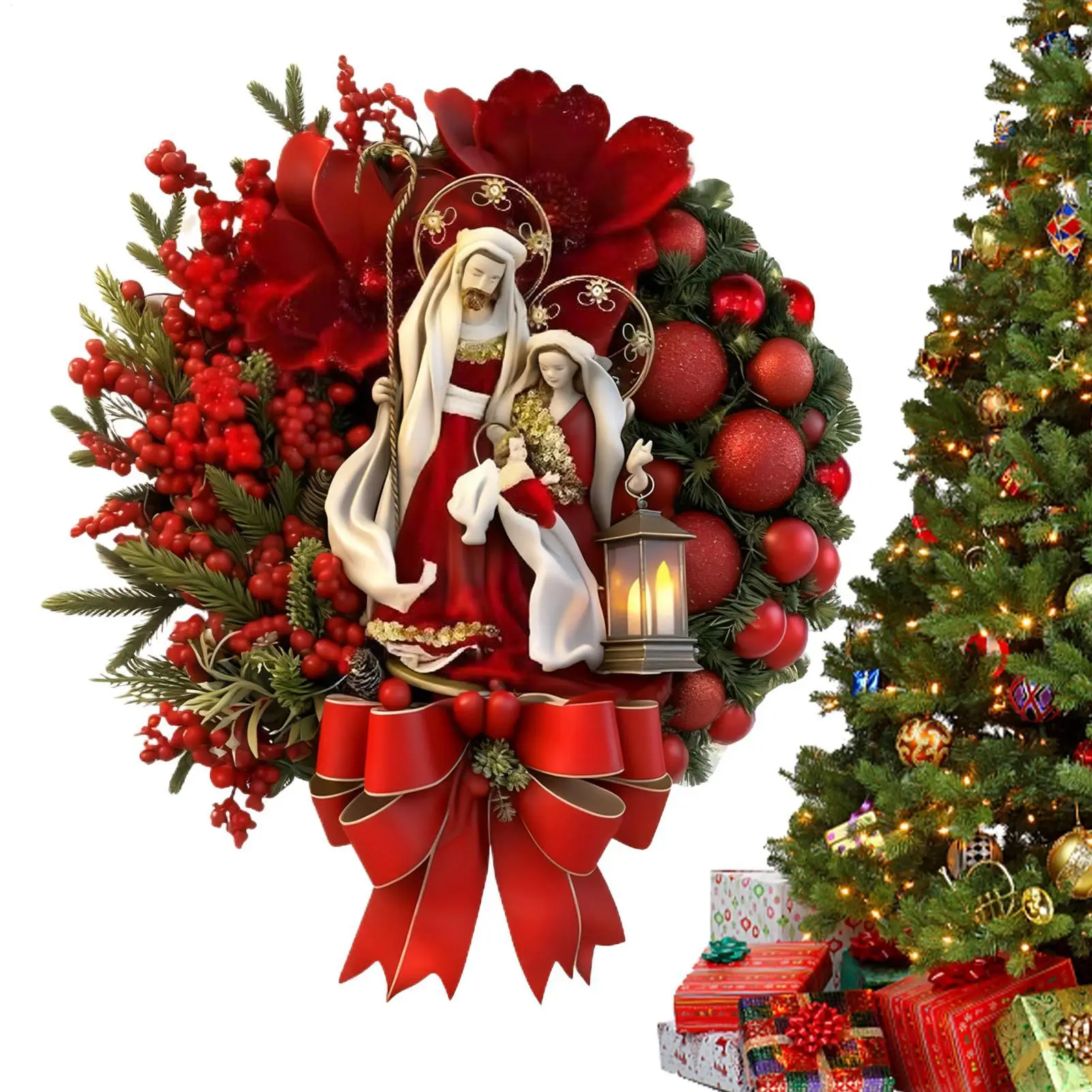 

Christmas Wreath Winter Holiday Home Decorations Red Berry Christmas Wreath For Indoor Outdoor Window Wall Fireplace Mantel