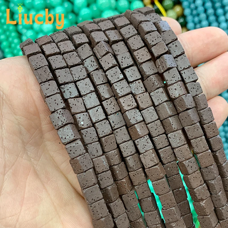 Braune vulkanische Stein blöcke Perlen DIY Zubehör Ohrringe 100% echte 5a Lava Naturstein Perlen für Schmuck herstellung 15 "Zoll 8mm – Detail 5
