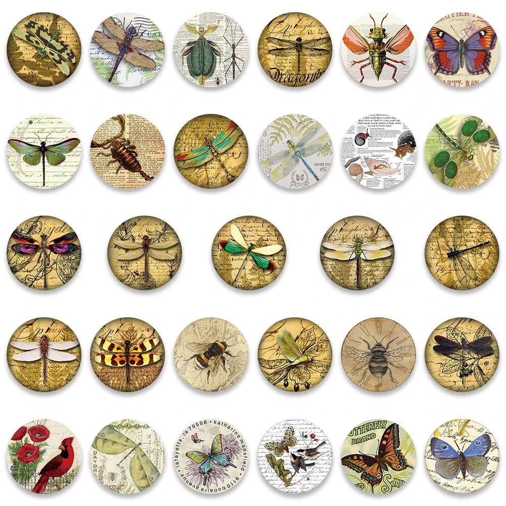 58PCS Vintage Insect Science Retro Dragonfly Butterfly Stickers Aesthetic Decal for Diary Suitcase Scrapbook Phone Computer