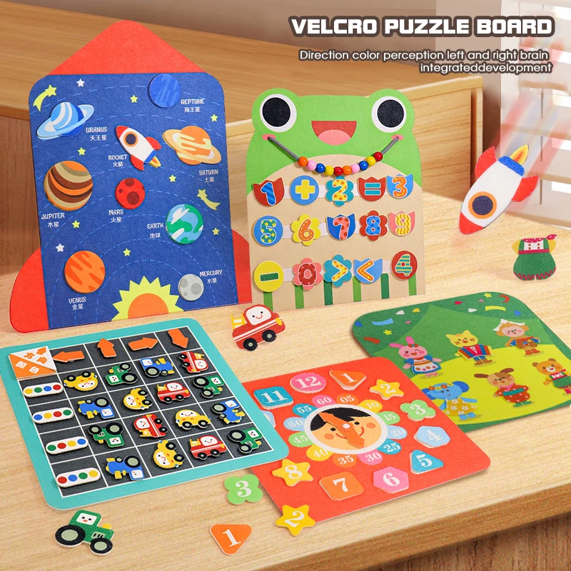Spelbord met klittenband voor kinderen, waterdicht puzzelspeelgoed voor vroeg onderwijs, verbeter het cognitiedoekboek, spelbord