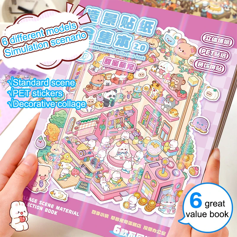 

1Set Cartoon Travel Diary Landscape Sticker DIY Toy Game Books DIY Miniature Scene Visual Stacking Stickers Birthday Gifts