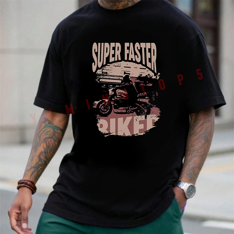 Camiseta gráfica Super Faster Biker para hombre, camiseta informal de algodón de verano de manga corta con cuello redondo