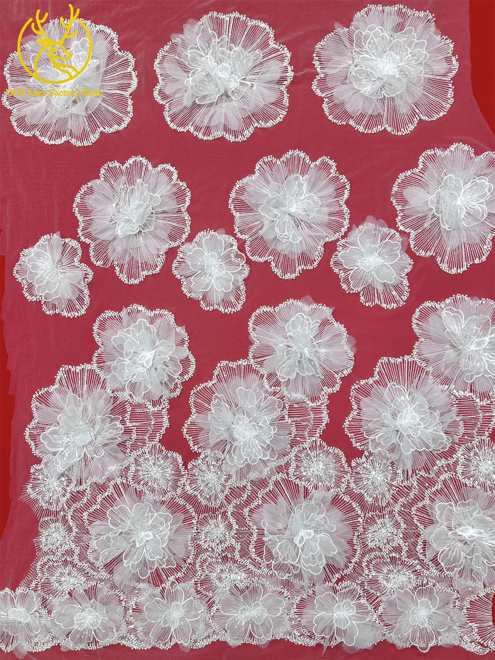 Hochwertige Exquisite 3D-Stickerei Blumen-Tüllspitze Hochwertige Afrikanische Perlen-Pailletten-Spitze Französischer Tüll Hochzeitskleid-Stoff – Detail 14