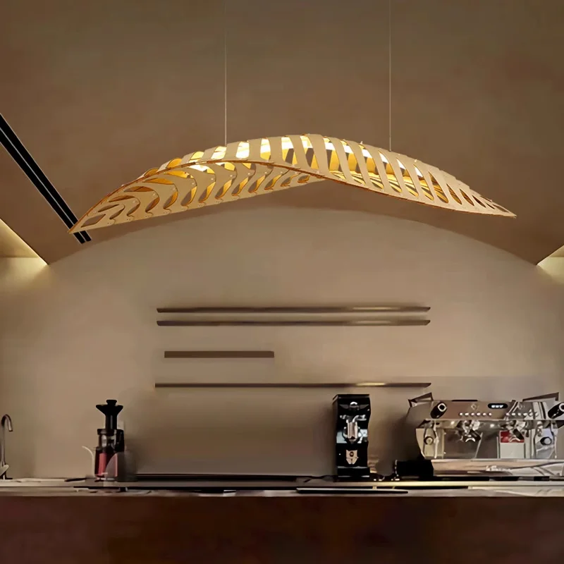 

Nordic Creative Wood Fish Bone Led Pendant Lights Living Dining Room Hanging Lamps Exhibition Hall Art Decor Chandelier Fixtures