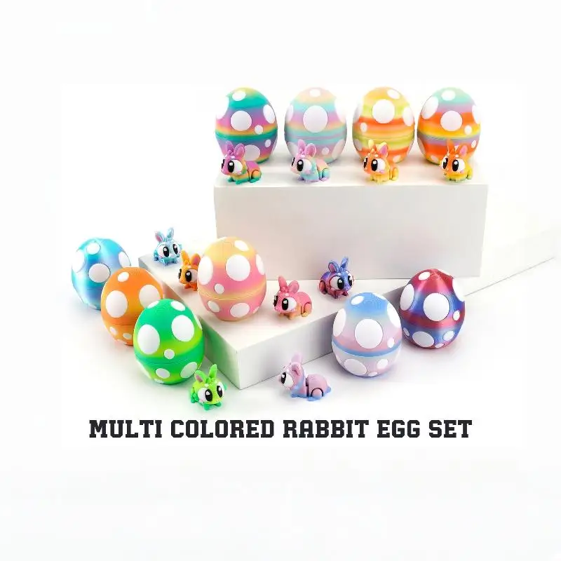 2Pcs Colorful Easter Rabbit Home Desktop Ornament 3D Printed Rabbit Eggs Animal Model Toys Happy Easter Gift For Kids