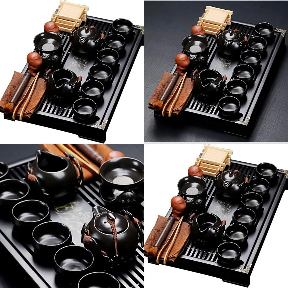 

Традиционный китайский черный керамический чайный сервиз с сервировочным подносом и мини-чайными аксессуарами