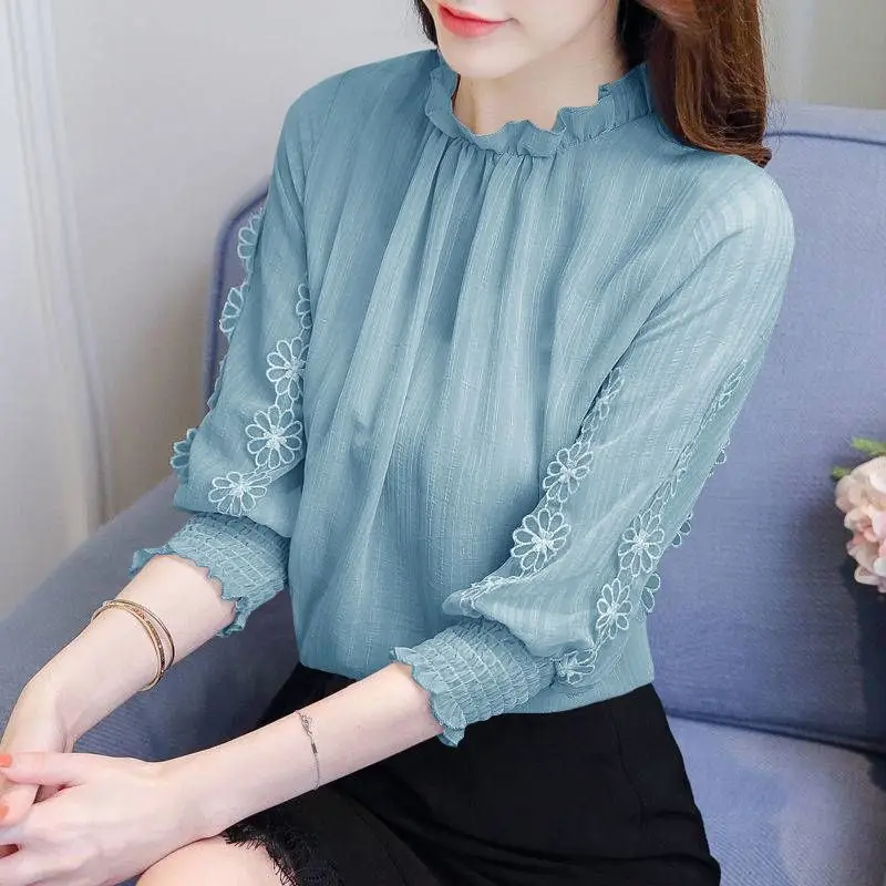 Temperament Sweet Lace Top 2023 Spring/Summer Korean Version New 3/4 Sleeve Fashion Chiffon Shirt for Women