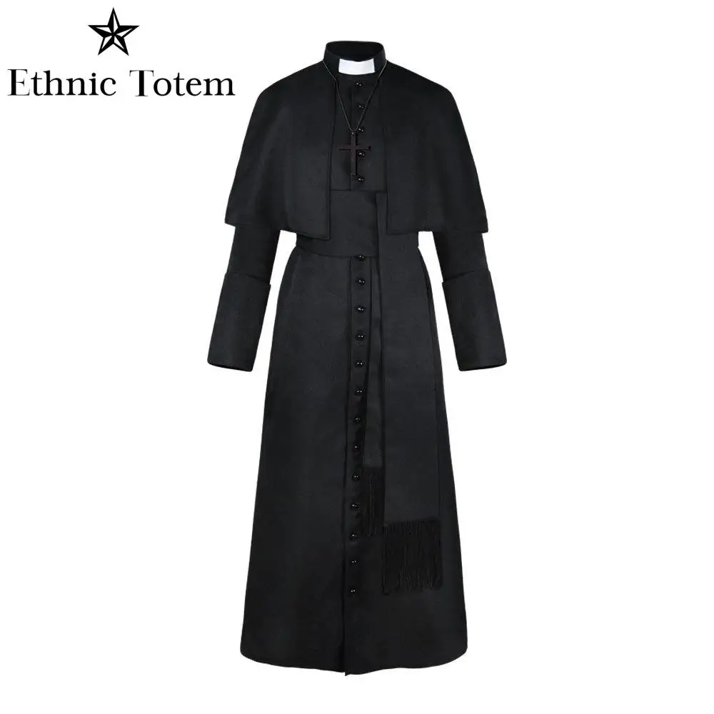 Bata de uniforme de sacerdote Medieval Vintage para hombres, capa de papa Pastor, traje de Cosplay, traje de monje renacentista, conjuntos de clero, Halloween