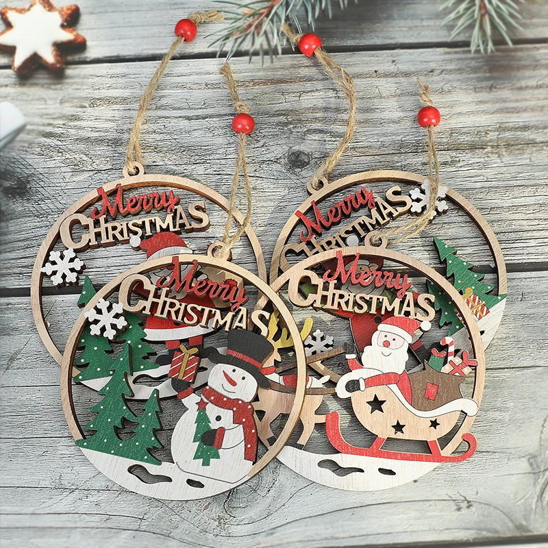 

Christmas Wooden Hanging Pendant Cartoon Santa Claus Snowman Elk Xmas Tree Hanging Ornaments Merry Xmas Decoration New Year Gift