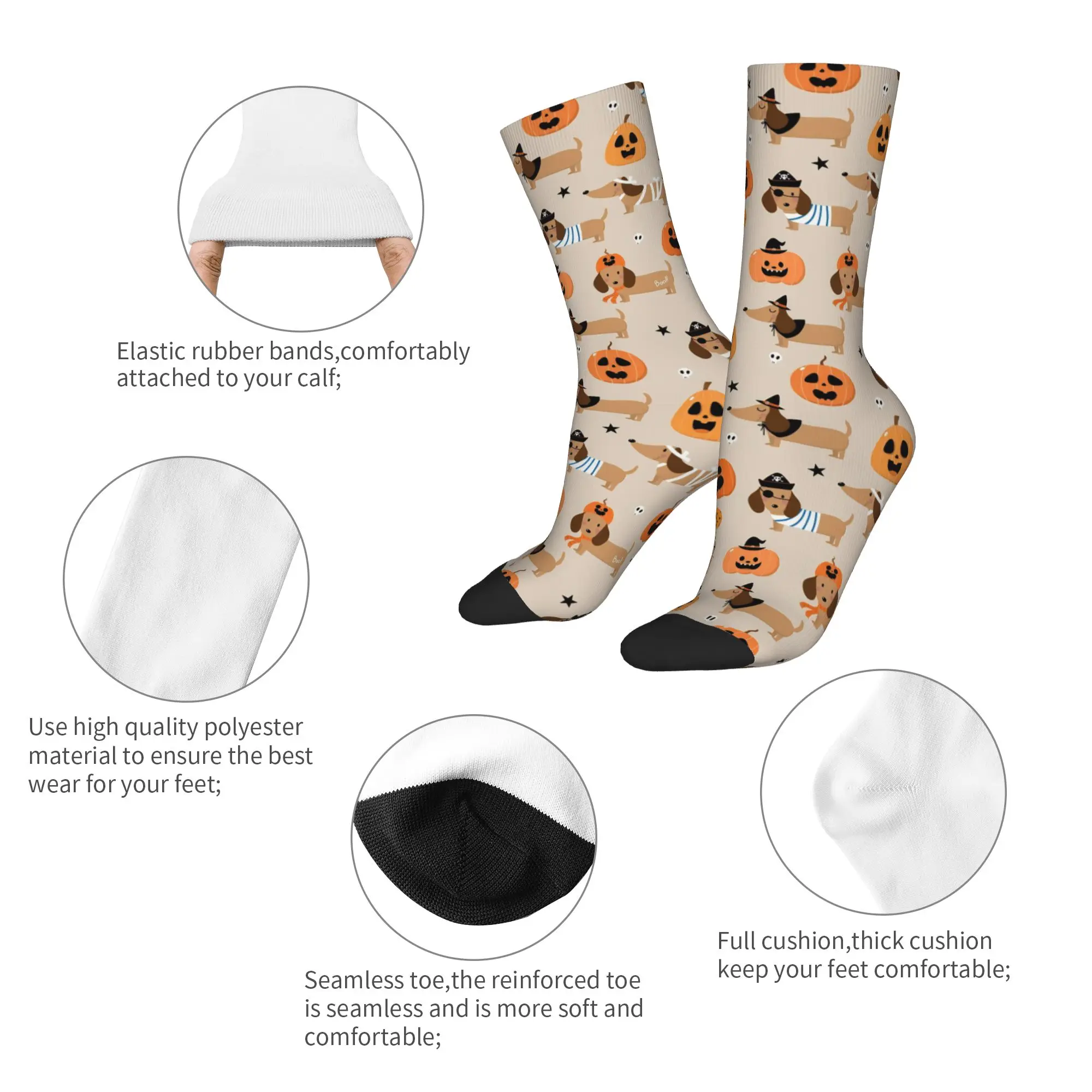 Autumn Winter Colorful Men's Women's Halloween Dachshund Dog Socks Pumpkin Fall Sweat Absorbing Soccer Socks