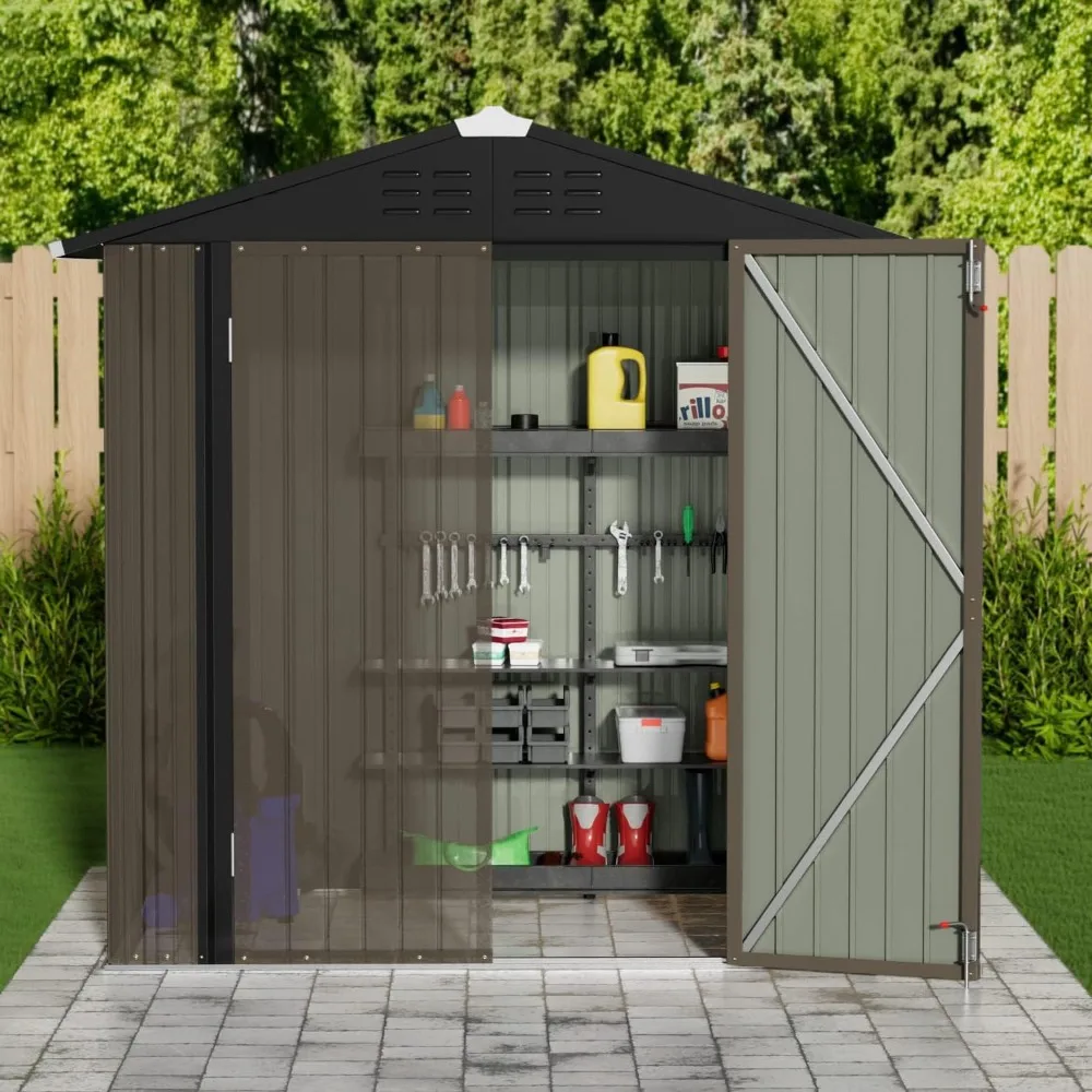 

Outdoor Storage Shed, 6 x 4 Feet Metal Outdoor Storage Shed with Lockable Door, Backyard Lawn Storage Room, Brown Tool Shed