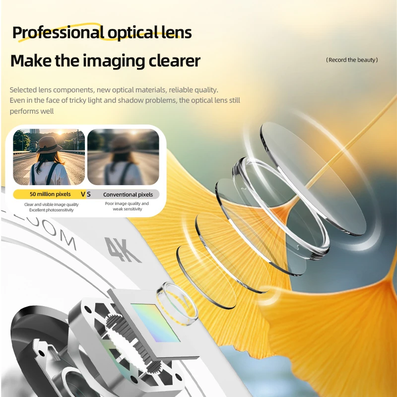 50 Megapixel 4K Digitalkamera Retro CCD Kompakte Point-and-Shoot-Eingangskamera Dual-Lens-Blitz Autofokus