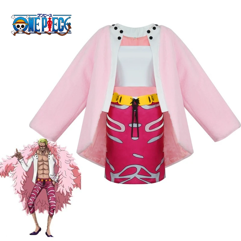 

One Piece Doflamingo Women's Cosplay Costume - Female Version Donquixote Suit with Cape & Glasses, Anime Fantasy Party Outfit