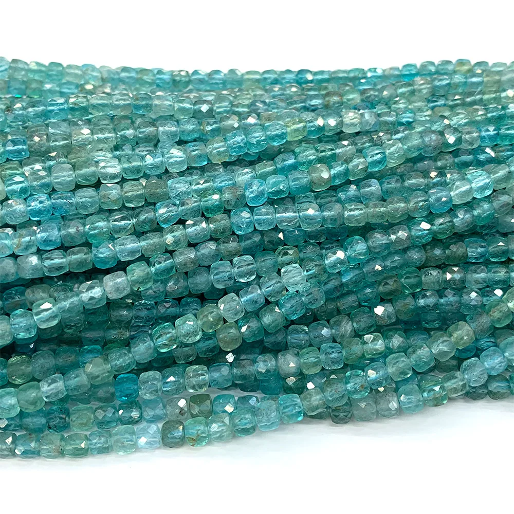 Natural Blue Apatite Fluorapatite Faceted Cube Loose Beads 07372