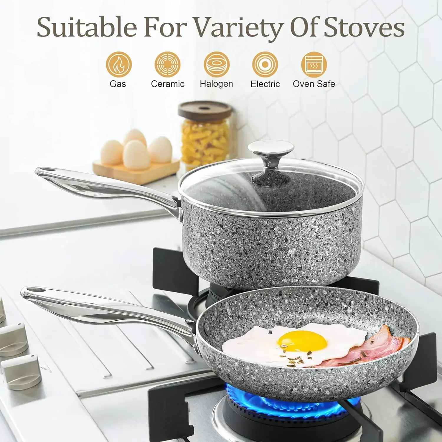 Pots And Pans Set, Stone Cookware Set With Super Nonstick Results, Stone Pots And Pans Set - 8 Piece Kitchen Supplies