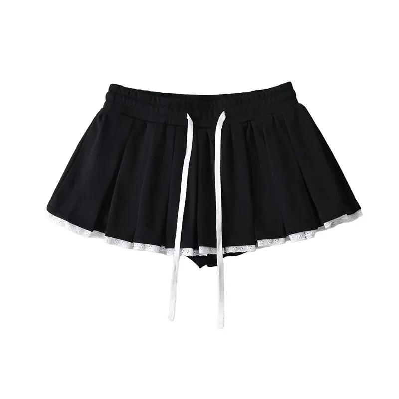 Black mini skirts Summer clothes 2024 y2k fashion white lace skirts for woman kawaii high waist skirts with lace trim