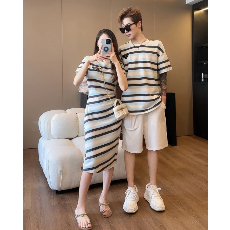 Dad Mom and Baby Matching Striped Clothes Mother and Daughter Equal Dresses Father and Son Clothing Korean Children Outfits Set