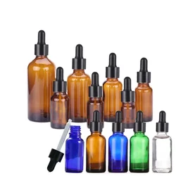 5ml-100ml Eye Dropper Bottles Thick Clear Amber Glass Tincture Bottles Leakproof Essential Oils Containers For Liquid Cosmetics