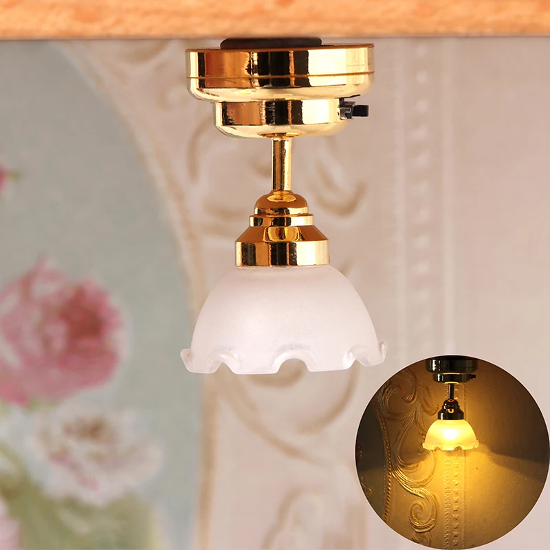 1:12 domek dla lalek miniaturowe światło LED lampa sufitowa żyrandol Model akcesoria meblowe do domku dla lalek Home Decor zabawki dla dzieci