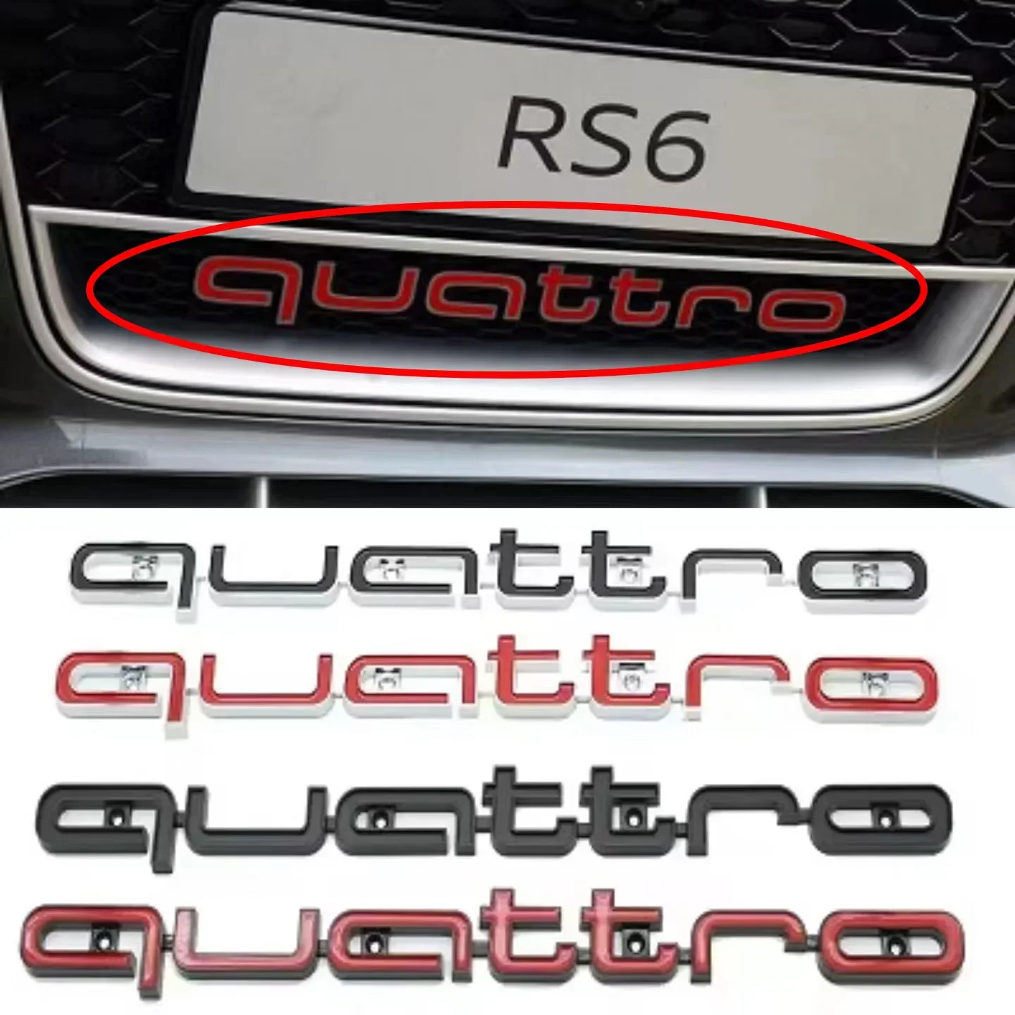 3D ABS Car Front Grille Emblem for Audi Quattro Logo A3 A4 A5 A6 A6L A7 A8 Q3 Q5 Q7 S3 S4 S5 RS3 RS4 RS6 Badge Accessories