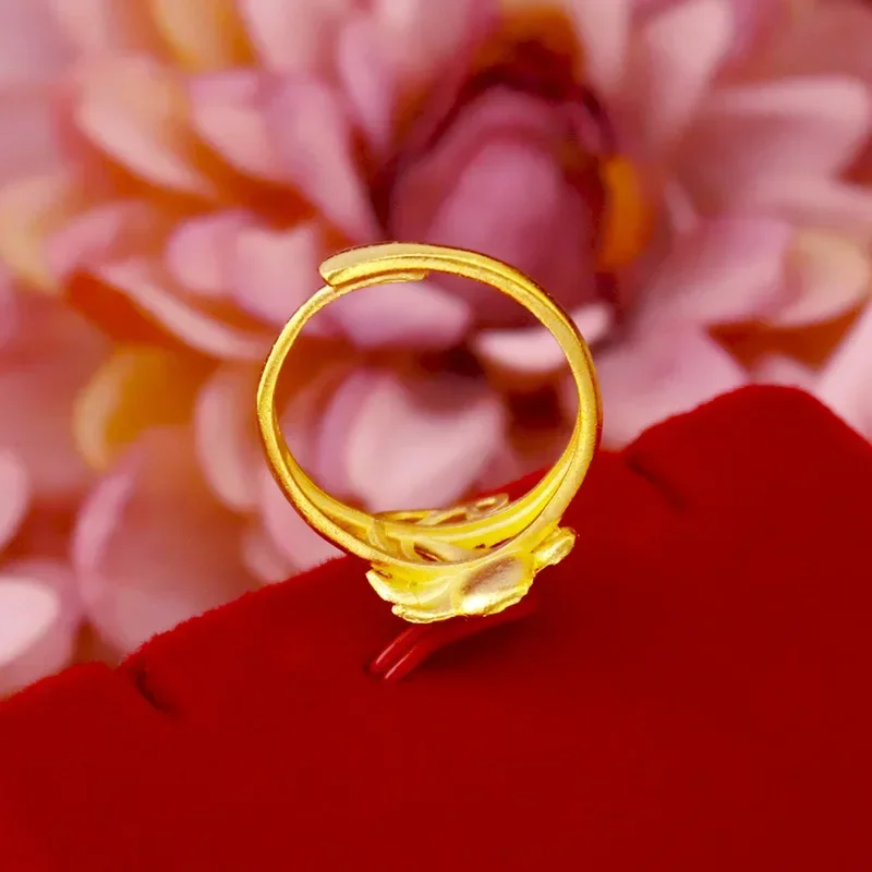 9999 Real Gold 24K Boutique Thai Gold Does Not Fade, Japanese and Korean Gold Women's Iris Flower Opening Color Retention Ring