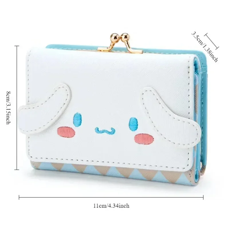 Sanrio Hello Kitty Bag Kawaii Cinnamoroll Kuromi Melody Fashion PU Leather Wallet Girl Cute Folding Card Bag Birthday Gifts New